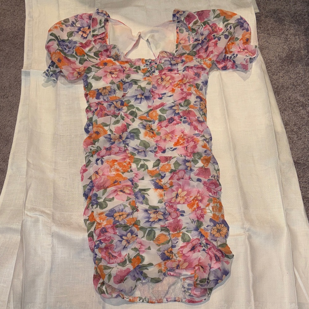 Storia Floral Mini Dress - Pink, Orange, Blue